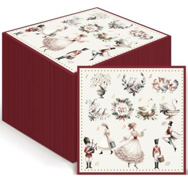 Imagem de 100 peças 12 dias de guardanapos de Natal 2 camadas decoupage inverno feriado coquetel guardanapo de papel 12 x 5 polegadas perdiz galinhas francesas anéis de ouro toalha de mão descartável para mesa