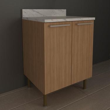 Imagem de Balcão De Cozinha Com Tampo E 2 Portas 60cm Multimóveis Cr20461 Freijó Mármore Branco