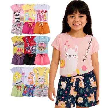 Imagem de Kit Sortido 10 Peças de Roupas Infantil bebê Menina 5 Camisetas 5 Berm