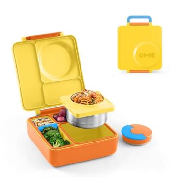 Imagem de Omie Caixa Bento Box para crianças – Lancheira isolada Bento com jarra térmica à prova de vazamento – 3 compartimentos, duas zonas de temperatura – (luz do sol) (individual) (embalagem pode variar)