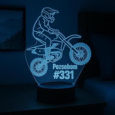 Imagem de Luminária Decoração MotoCross com nome personalizado 16 cores e contro