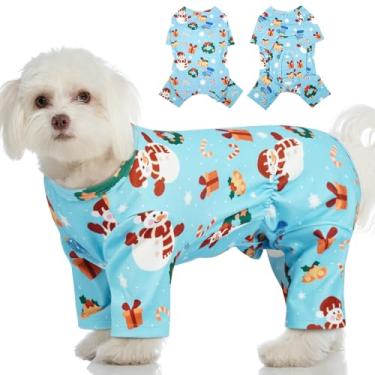 Imagem de MIGOHI Macacão de Natal para cães, pijama de manga comprida - Pijama de veludo mais macio, terno elástico para todas as estações, capa de cabelo Oneise, conforto o dia todo, azul, G