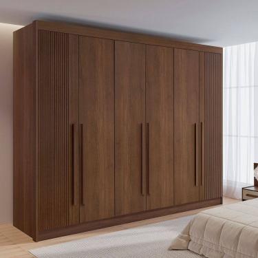 Imagem de Guarda-roupa Casal 6 Portas 6 Gavetas 100% Mdf Dobradiça Slow Zeus Plus Castanho Ripado