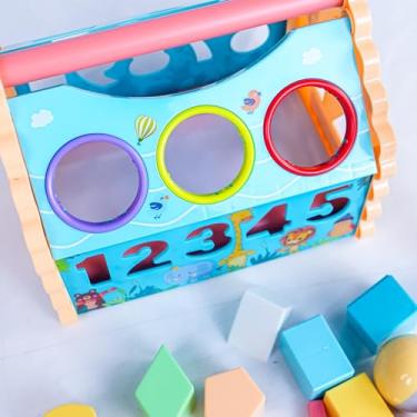 Imagem de Brinquedo Educativo Infantil de Aprendizagem, Conjunto de Martelar e Encaixar Formas, Azul e Rosa, com Reconhecimento Digital, Desenvolvimento Motor, para Crianças