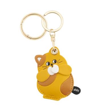 Imagem de DEVPSISR Capa de couro para porta-chaves AirTag com anel, rastreador GPS, capa de airtag, acessórios de capa protetora para AirTag, gato