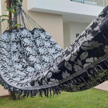 Imagem de Rede de Dormir, Rede de Descanso Casal Indiana Gigante para Varanda, Quarto, Sala E Jardim(Preto e branco)