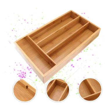 Imagem de 2X Porta Talheres Bambu 4 Divisórias Organizador Para Gaveta