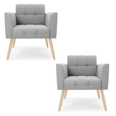 Imagem de Kit 2 Poltronas Elisa Suede Pés Palito Natural - D'rossi Cor Cinza