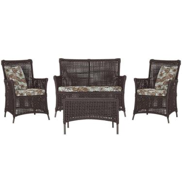 Imagem de Jogo Sofá 2 Poltronas E Mesa Igapó Marrom E6 Trama Original Marrom