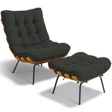 Imagem de Poltrona Costela L02 Com Puff Sala De Estar Linho Verde - Lyam Decor