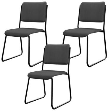 Imagem de Kit 03 Cadeiras Hoteleira Auditório Empilhável Inter L02 Crepe Cinza