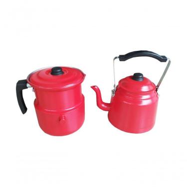 Imagem de Conjunto Chaleira 1,6l E Leiteira C/apito Vermelhas 1,6l