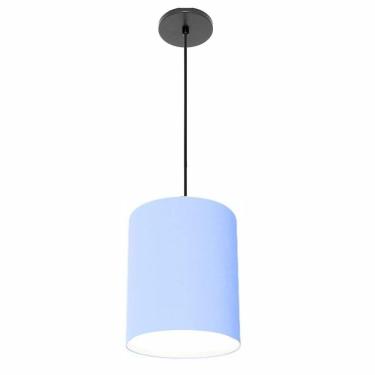Imagem de Lustre Luminária Pendente Vivare Free Lux Pe-4102pr Cúpula Em Tecido 13x30cm Azul-bebê Canopla Preta E Fio Preto