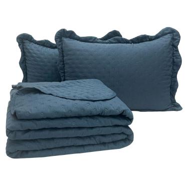 Imagem de Kit Cobre Leito Colcha Diplomata Queen Dupla Face 3 Peças - Azul - 100% Poliéster