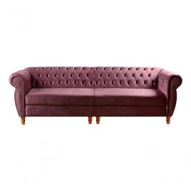 Imagem de Sofá Nobreza 4 Lugares Clássico Chesterfield Bipartido Retrô Veludo Roxo 380 - Bella Decor