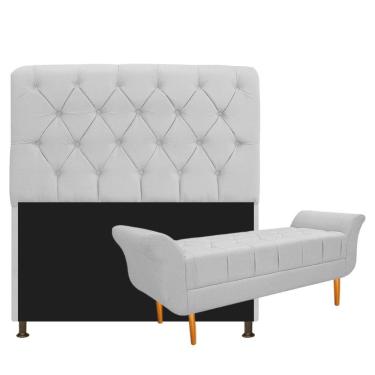 Imagem de Kit Cabeceira Lady e Recamier Ari 140 Cm Casal Suede Branco