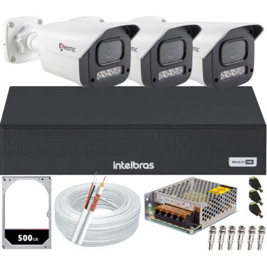 Imagem de Kit 3 Câmeras 1080p Full Color C/Áudio Dvr Intelbras 4ch 500GB