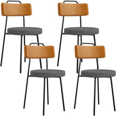Imagem de Kit 04 Cadeiras Estofada Sala De Jantar Barcelona L02 Couríssimo Whisky Linho Cinza Escuro - Lyam