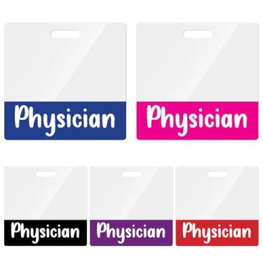 Imagem de Toykee Pacote com 5 porta-cartões de crachá médico – Acessórios horizontais para médicos azul rosa roxo vermelho preto cores nome de identificação PVC transparente etiquetas de identificação para