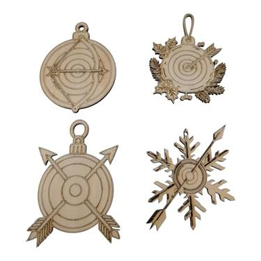 Imagem de Enfeites de Natal para tiro com arco de madeira, conjunto de 4 peças, arco e flecha gravado a laser, presente decorativo pendurado para caçadores de barcos, treinadores, equipes