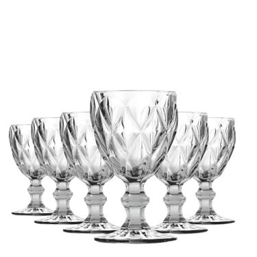 Imagem de Jogo 6 Taças Diamante de Vidro 330ml Diamond Luxo Transparente Design Lapidado