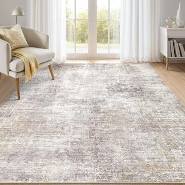 Imagem de Tapete abstrato para sala de estar, 7 x 23 cm, moderno, lavável, macio, fino, para sala de estar, quarto, mesa de jantar, tapete neutro para casa, escritório, sala de jogos, berçário, marrom