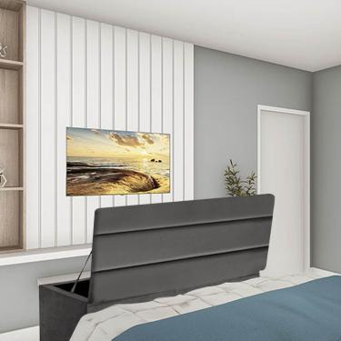 Imagem de Calçadeira Baú Recamier Estofada Cama De Casal 140cm Argentina Suede Cinza Escuro- Mabe Magazine