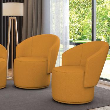 Imagem de Poltrona Decorativa Orgânica Fixa Para Sala Kit 2 Malu Bouclê Mostarda M11 - D'rossi