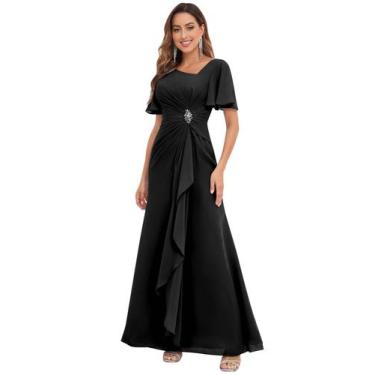 Imagem de Vestido PRESEOSSA Mãe do Noivo em Chiffon Preto com Decote em V