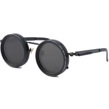 Imagem de OUANGANC Óculos de sol, 9 marchas ajustáveis, óculos de sol masculinos com proteção UV, armação de metal, universal para tiro na rua e pesca, Armação preta - Lentes cinza pretas