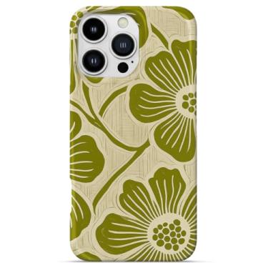 Imagem de GEQCDBN Capa para iPhone 16 Pro Max, capa protetora para celular com flores verdes verde-oliva fofas e macias em TPU (poliuretano termoplástico) à prova de choque para mulheres, homens e meninas de