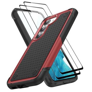 Imagem de Jeylly Capa para Samsung Galaxy S23 Plus/S23+ 5G, proteção robusta à prova de choque de corpo inteiro resistente híbrida PC rígido textura antiderrapante protetora meninas mulheres meninos homens capa para Galaxy S23 Plus, vermelha