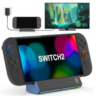 Imagem de Paobas Switch2 Dock-TV Docking Station for Nintendo Switch 2,Portable Charging Stand with 4K@120Hz HDMI/ 2*USB Port/Type C Port/RGB Led Light for Switch TV Dock