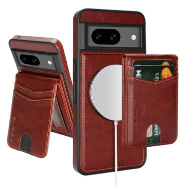 Imagem de SkyEagle Capa carteira compatível com Magsafe 2 em 1 destacável para Google Pixel 8 com porta-cartões mulheres e homens, couro sintético magnético com bloqueio de RFID, compartimentos de crédito, capa