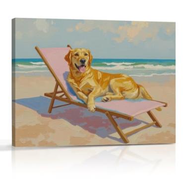 Imagem de Cadeira de praia rosa decoração de parede de casa de praia arte de parede em tela impressões de arte emolduradas pôsteres para casa sala de estar banheiro cachorro mãe quarto decorações de parede