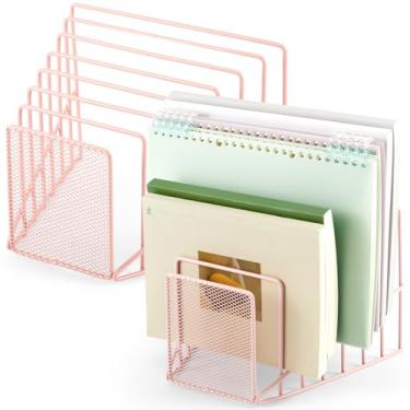 Imagem de Chivertion 2 peças, 7 compartimentos, classificador de arquivos inclinado, rack de arquivo de malha de arame de metal para mesa classificador de cartas para pasta de revistas, organizador de livros