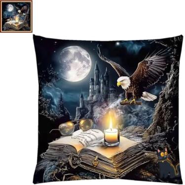 Imagem de Lovxvouy Kits de ponto cruz para adultos iniciantes - kit de ponto de agulha pré-impresso, kits de ponto cruz estampado, kit de pontos cruzados, kit de pontos, kit de bordado, águia, lua, noite, 46 x