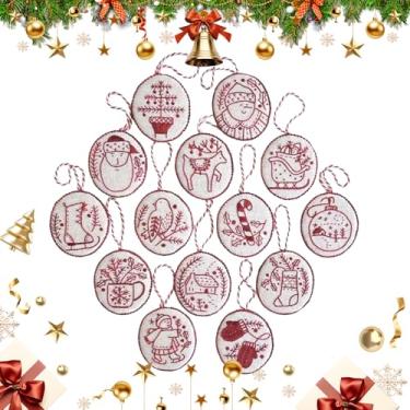 Imagem de Gtyuoo Kit de enfeites de Natal com bordado de 14 peças, kit de enfeites de Natal com bordado à mão, kits de bordado feito à mão para adultos iniciantes (cor B)