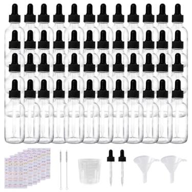 Imagem de Frascos de vidro de 30 ml, pacote com 48 para óleos essenciais com conta-gotas - Inclui copos medidores, pipetas, escovas de limpeza, funis e adesivos decorativos - Ideal para soros, aromaterapia e