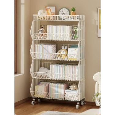 Imagem de Rjdjbflc Rack de armazenamento de metal comercial com rodas, prateleira de exibição de 4 camadas para loja de varejo, branco (branco, 60 x 35 x 136 cm)