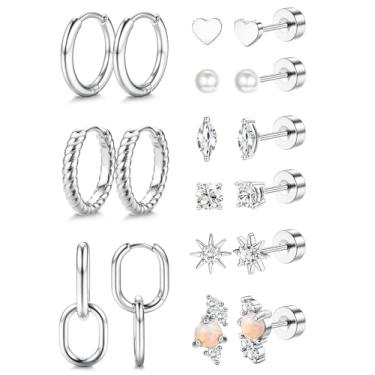 Imagem de YADOCA Brincos femininos hipoalergênicos de 20 g com costas planas banhados a ouro 18 k para cartilagem de aço cirúrgico, conjuntos de brincos de argola para vários piercings pequenos para mulheres
