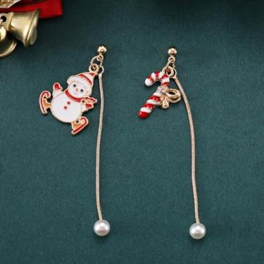 Imagem de Brincos de Natal femininos de boneco de neve com pingente de floco de neve, roupas de Natal, acessórios de bijuteria, 2inch, Cobre, Sem pedra preciosa