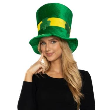 Imagem de Seasons Chapéu de duende verde, acessório de fantasia do dia de São Patrício com design de trevo, chapéu de veludo para festa de festival para adultos