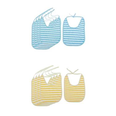 Imagem de Pacote com 10 roupas de babador adulto ou avental, toalha de alimentação na hora das refeições em azul/amarelo, peso e fácil de limpar, para bebês, idosos e pessoas com deficiência