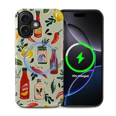 Imagem de Capa para iPhone 16 estética com estampa fofa magnética [compatível com Magsafe] Proteção total fina à prova de choque para meninas e mulheres, molhos de pimenta quente
