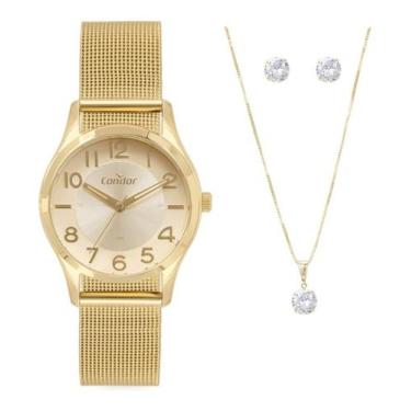 Imagem de Kit Relógio Condor Feminino Analógico Dourado CO2036MVL/K4D