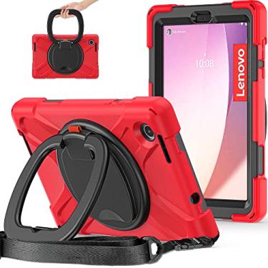 Imagem de GooodiDEAR Capa para tablet Lenovo Tab M8 4ª geração, capa resistente à prova de choque para Lenovo M8 Gen 4, alça de mão rotativa 360°, suporte dobrável, alça antiderrapante, alça de ombro ajustável, suporte de caneta, vermelho