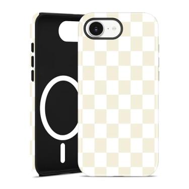 Imagem de Jusy Capa de telefone compatível com MagSafe Checkerboard para iPhone 16e, linda estética quadriculada magnética macia TPU e capa protetora de policarbonato rígido para mulheres e meninas (fosco