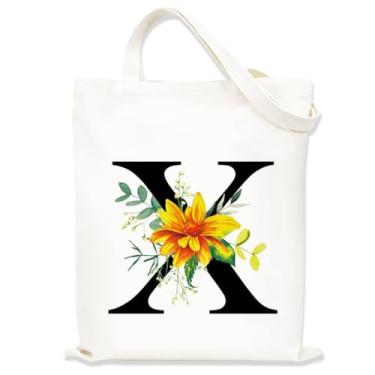 Imagem de Sacolas de lona estampadas para mulheres, sacolas de compras de lona, sacola de compras reutilizável para viagens, compras, trabalho, academia - Letra X