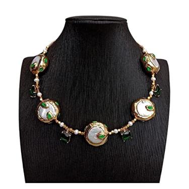 Imagem de URMIBDAI Colares femininos cultivados branco Keshi moeda pérola verde quadrado pingente colar coller moda colar